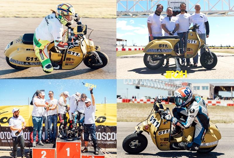 An electric Vespa with a DOGA motor in the 24-hour race. Internacionales de Zuera